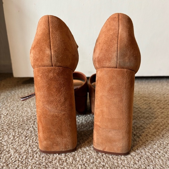 Zara Chunky Tan Brown Suede Open Toe 60’s 70’s Vibes Platform Strappy Sandals - Picture 8 of 8